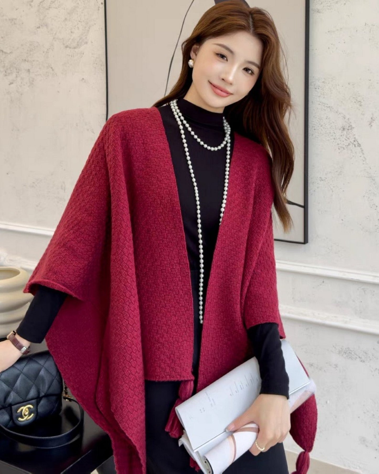 Large tassles cape - CERISE