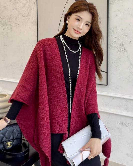 Large tassles cape - CERISE