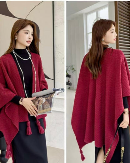 Large tassles cape - CERISE