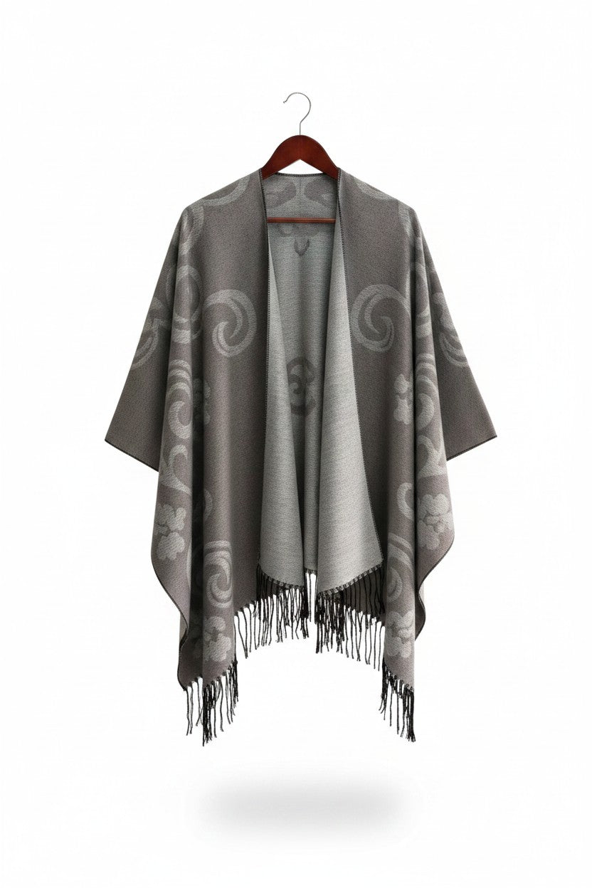 Cape with curls design Grey with Tassles