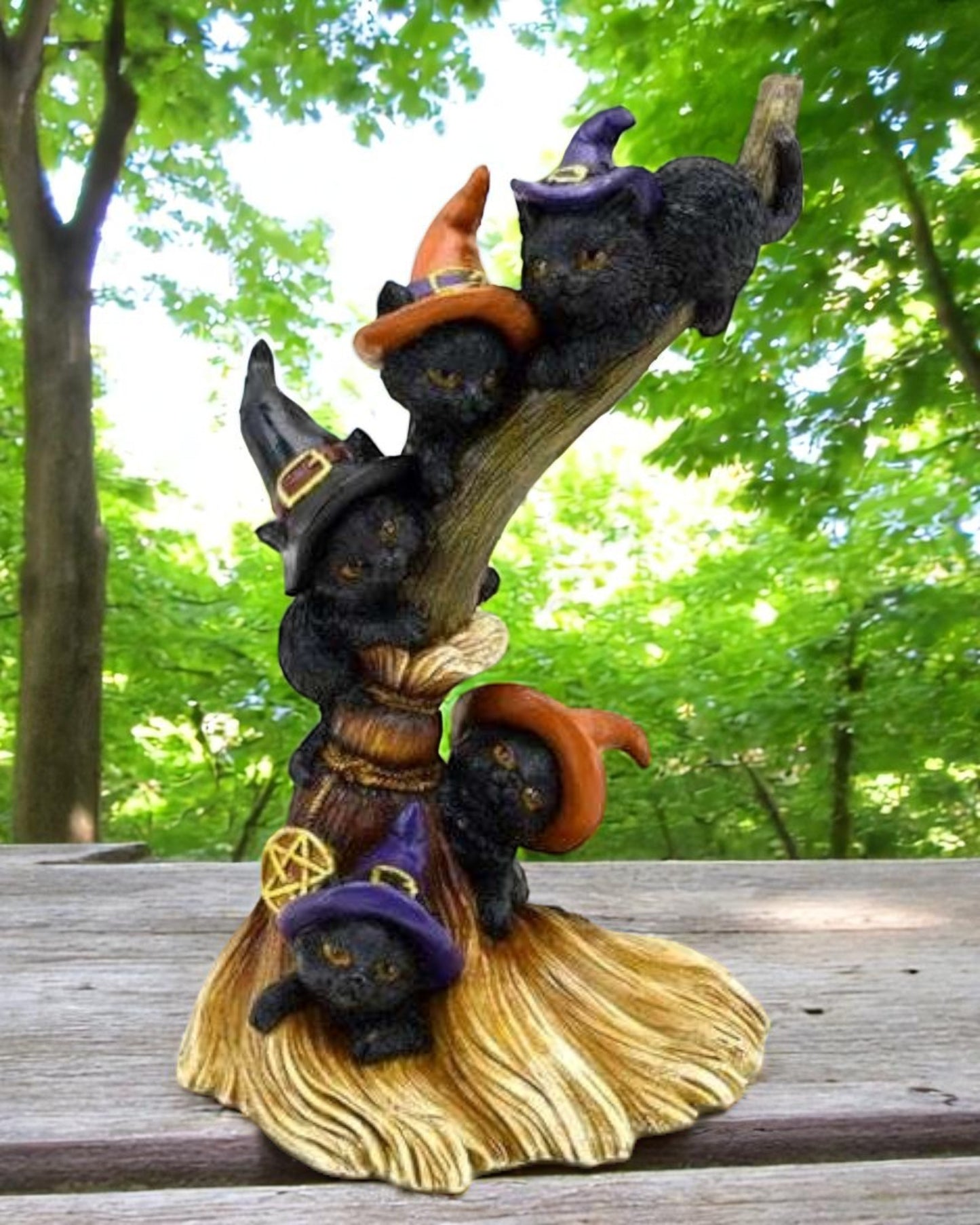 Witches Black Cat Climbing Broomstick