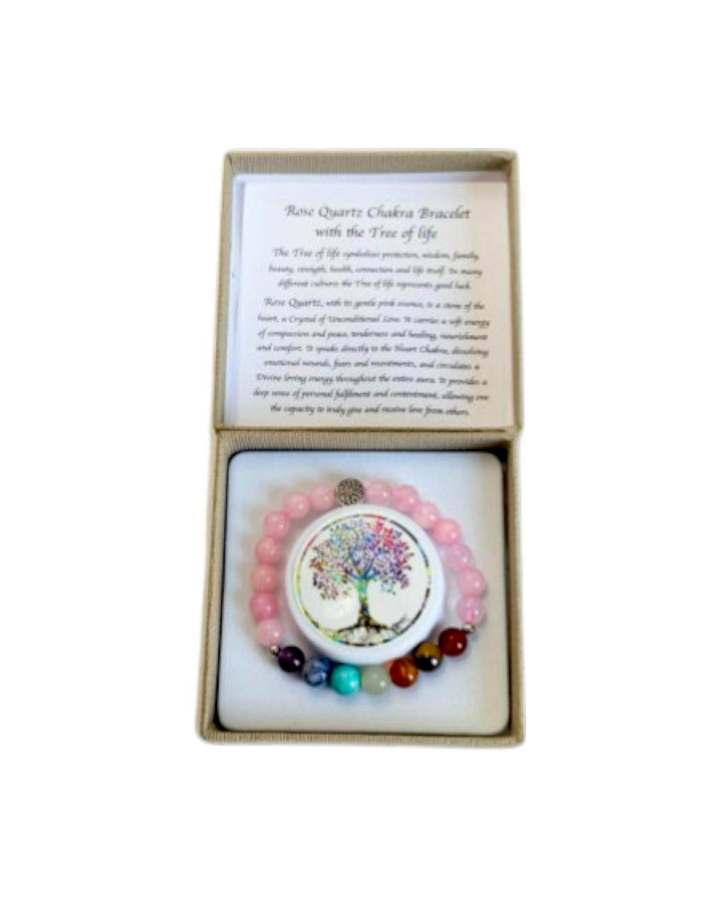 Chakra Bracelet Rose Quartz & Tree of Life Bead