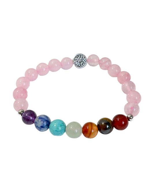 Chakra Bracelet Rose Quartz & Tree of Life Bead