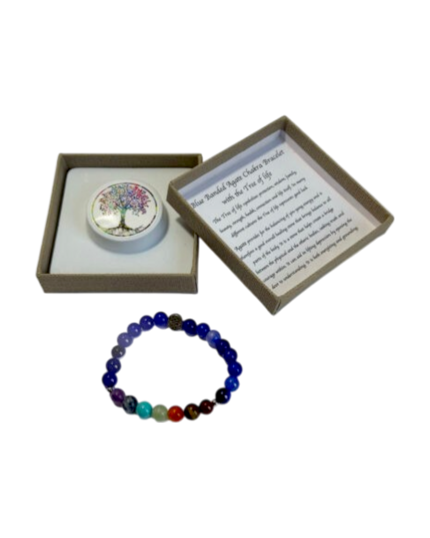 Chakra Bracelet Blue Banded Agate & Tree of Life Bead