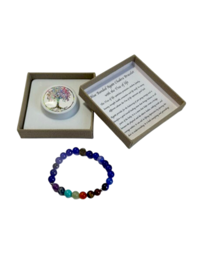 Chakra Bracelet Blue Banded Agate & Tree of Life Bead