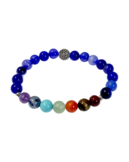 Chakra Bracelet Blue Banded Agate & Tree of Life Bead