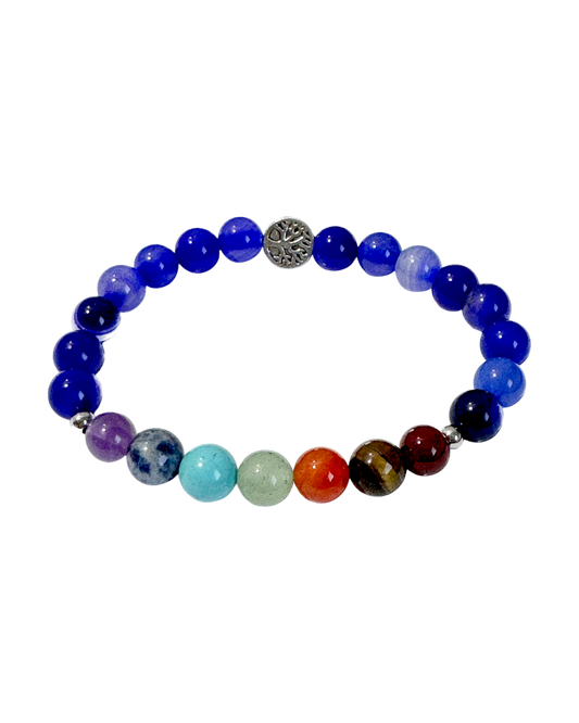 Chakra Bracelet Blue Banded Agate & Tree of Life Bead