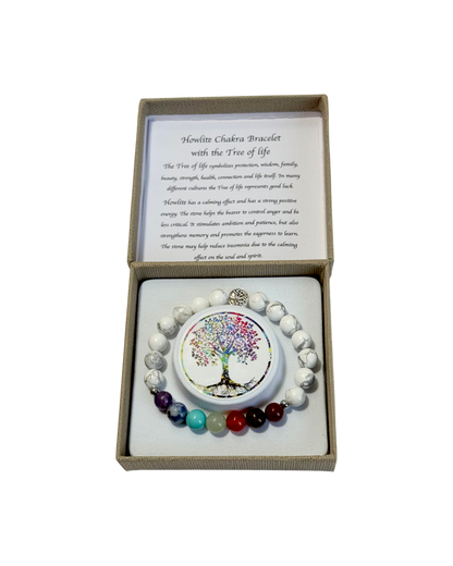 Chakra Bracelet White Howlite & Tree of Life Bead