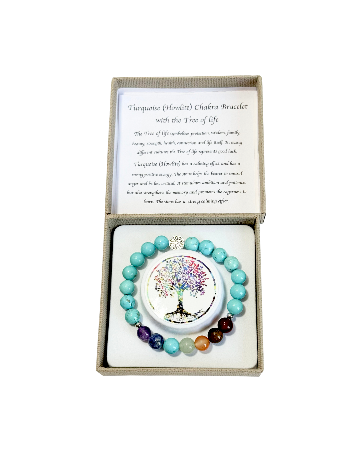 Chakra Bracelet Turquoise (Howlite) & Tree of Life Bead