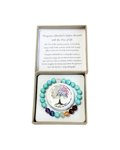 Chakra Bracelet Turquoise (Howlite) & Tree of Life Bead