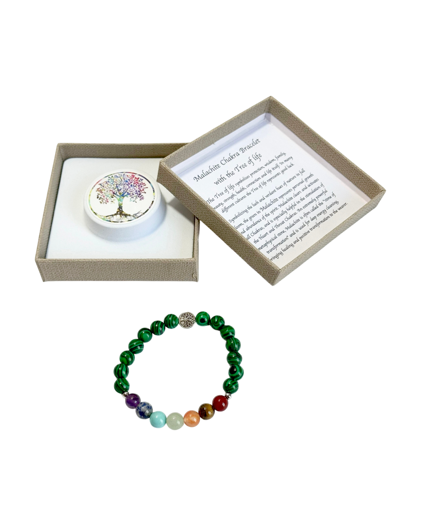 Chakra Bracelet Malachite & Tree of Life Bead