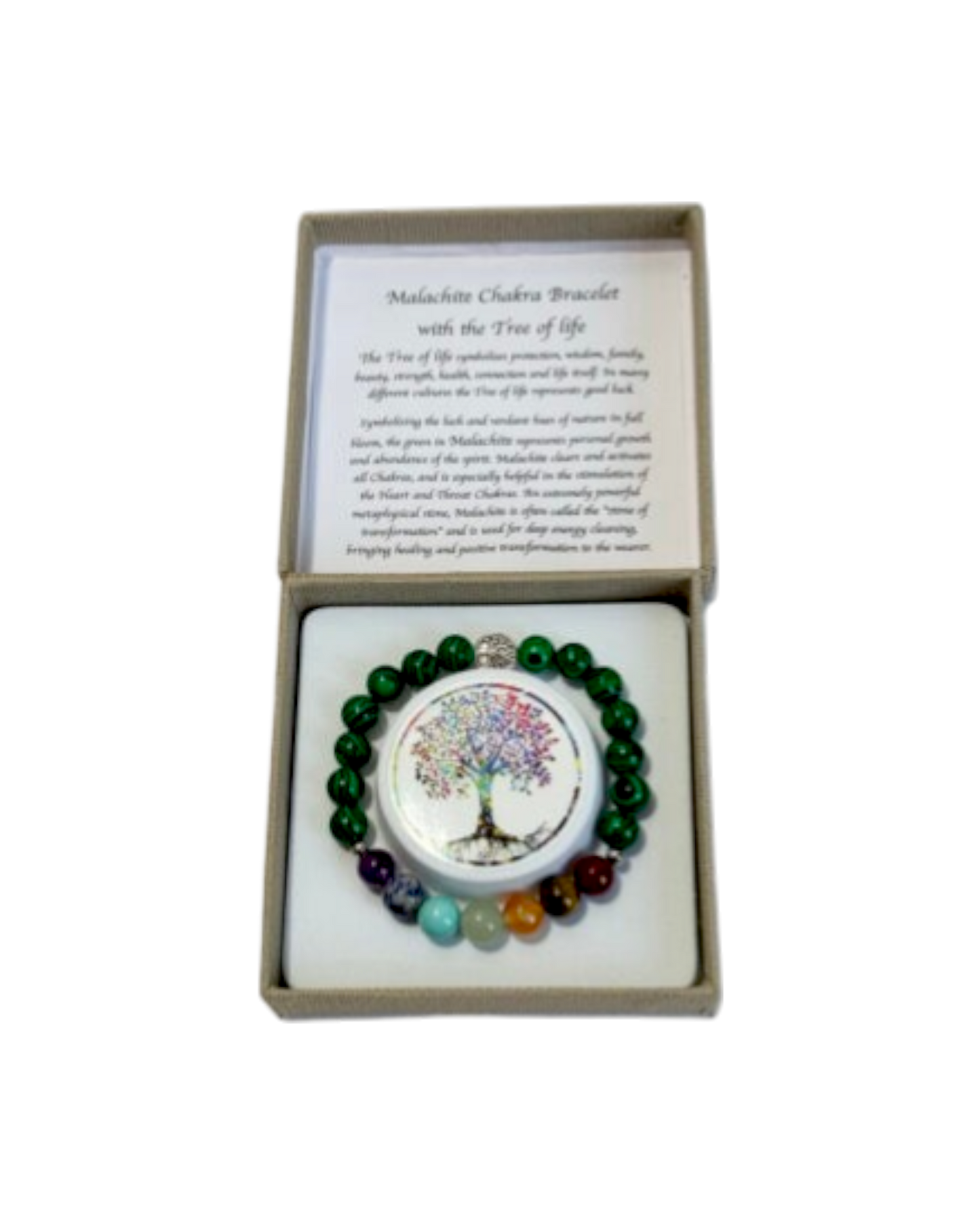 Chakra Bracelet Malachite & Tree of Life Bead