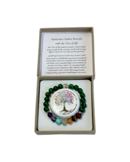 Chakra Bracelet Malachite & Tree of Life Bead