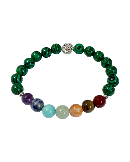 Chakra Bracelet Malachite & Tree of Life Bead