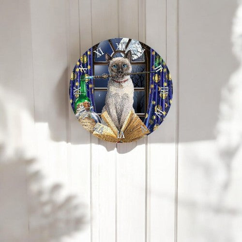 Siamese Cat on book Clock