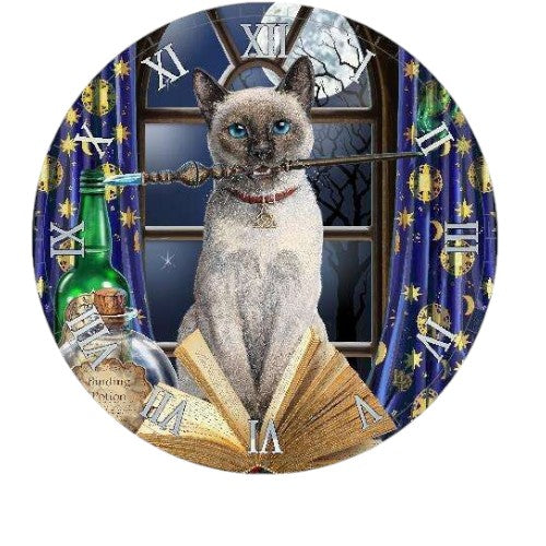 Siamese Cat on book Clock