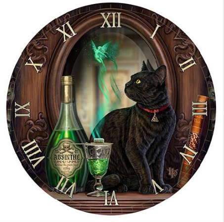 Black Cat with green fairy Clock