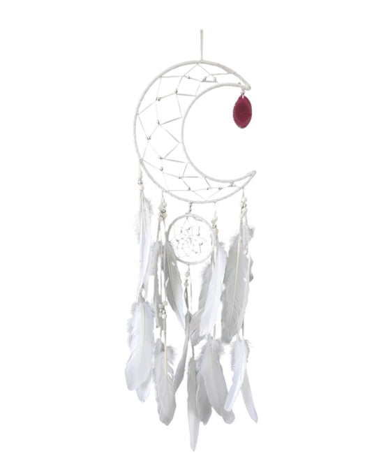 White Moon with Pink Agate Dreamcatcher 20cm