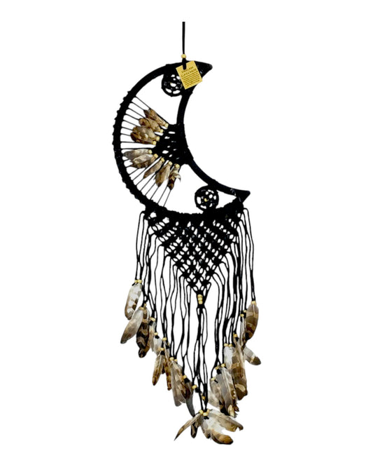 Black Half Moon Dreamcatcher with Feathers
