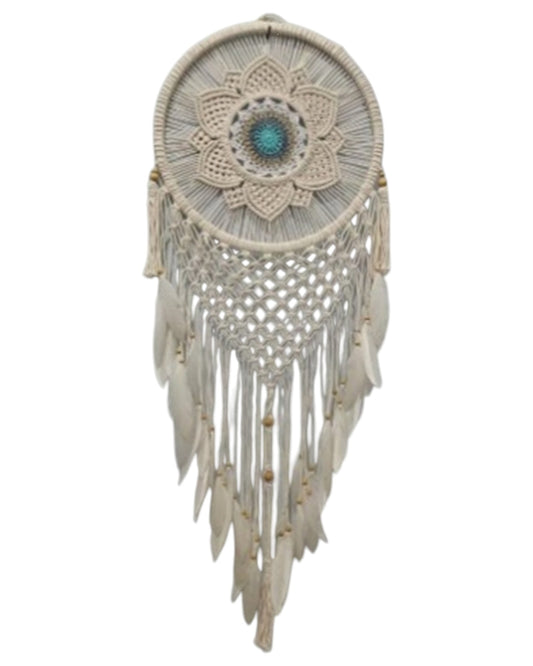 Natural with Teal Flower Dreamcatcher 40cm