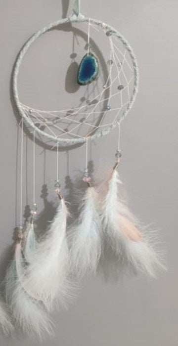 White Sickle Moon Dreamcatcher with Agate charm