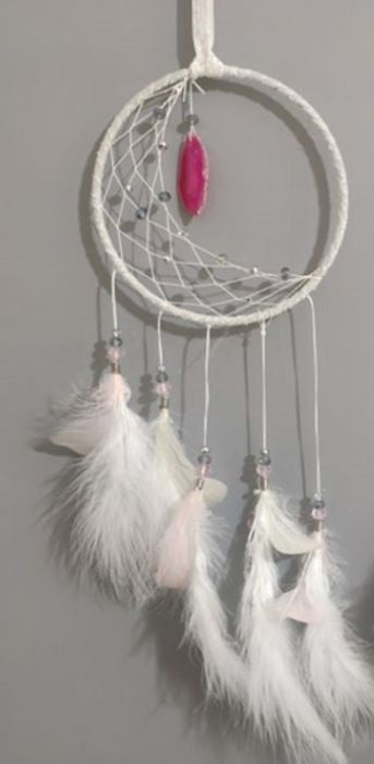 White Sickle Moon Dreamcatcher with Agate charm