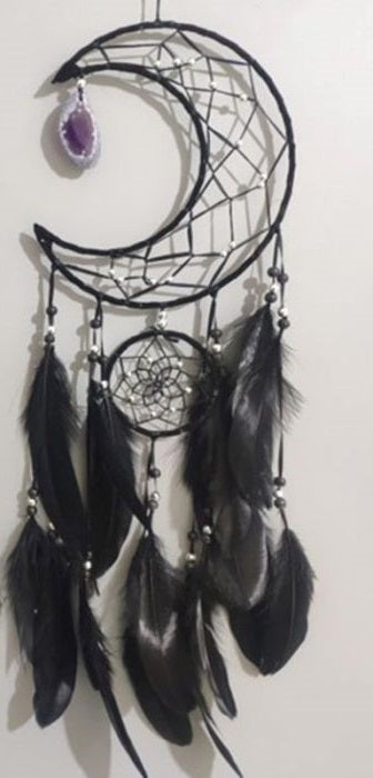 Black Cresant Moon double Dreamcatcher with Agate charm