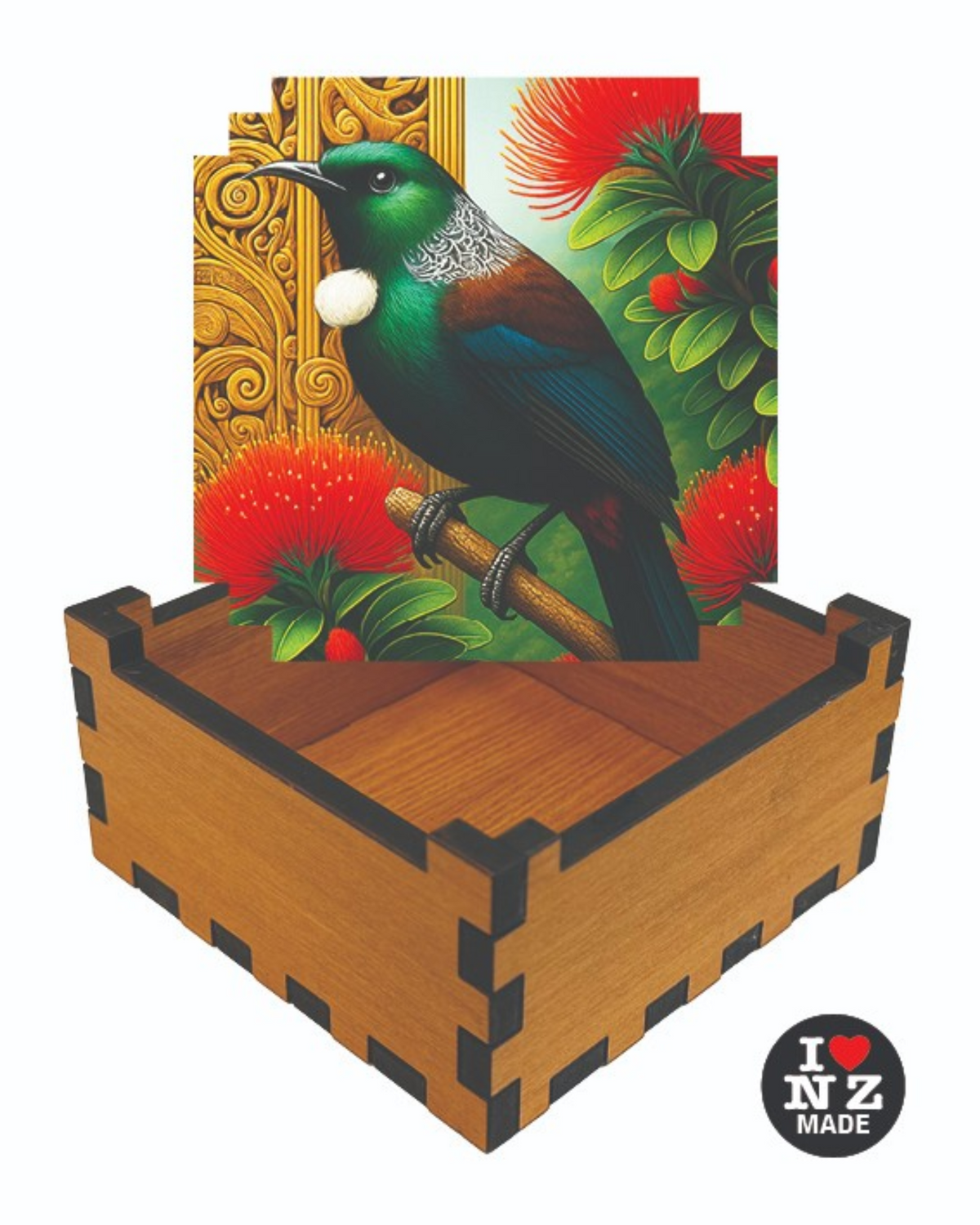 Tui in Pohutukawa Rimu Veneer Giftbox