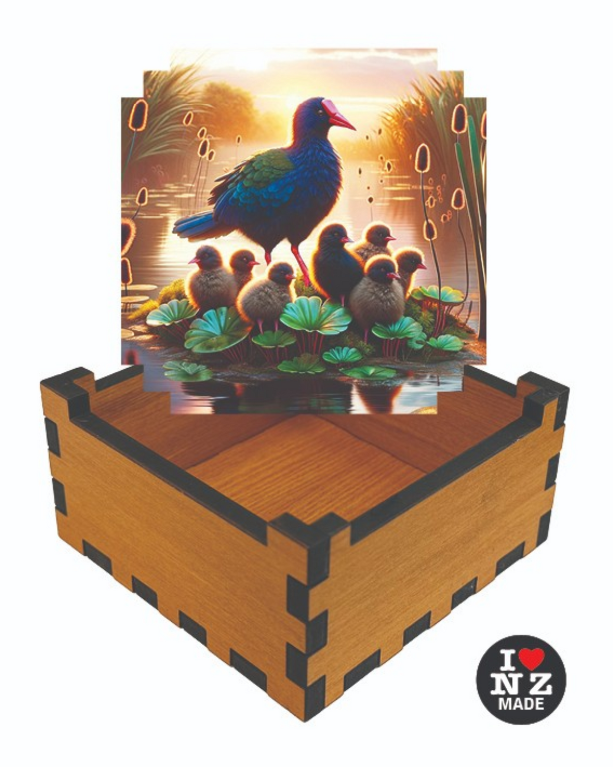 Pukeko Family Rimu Veneer Giftbox