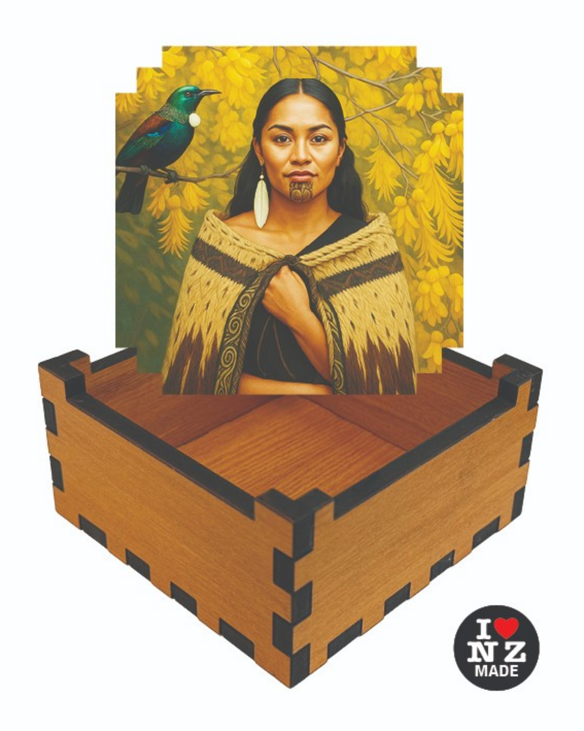 Tui in Kowhai with Maori Wahine Rimu Veneer Giftbox