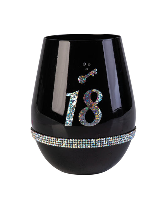 Happy 18th Birthday Black Luxe Stemless Wine Glass