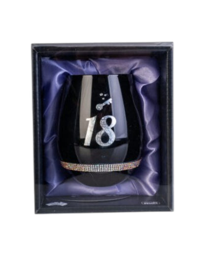 Happy 18th Birthday Black Luxe Stemless Wine Glass