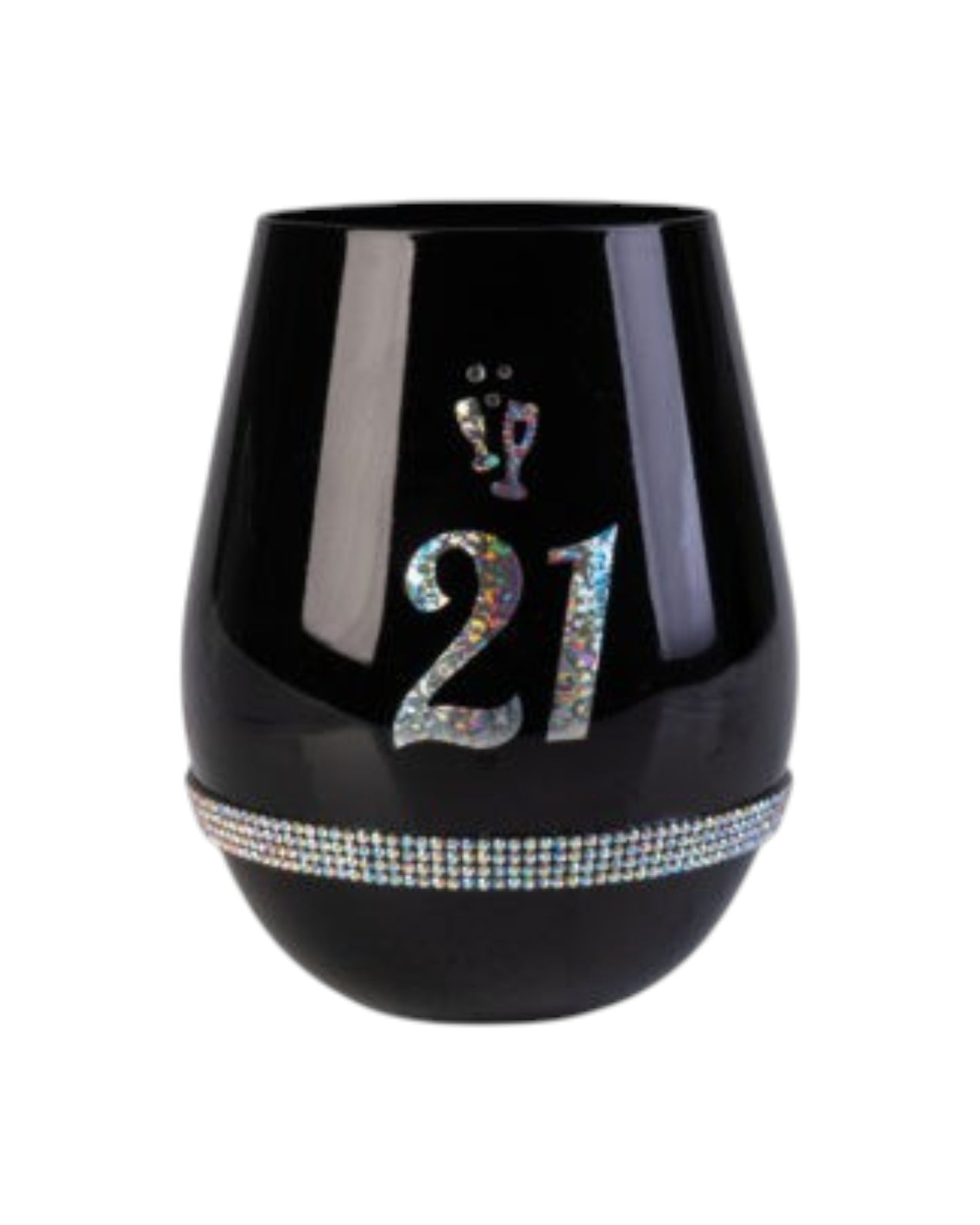 Happy 21st Birthday Black Luxe Stemless Wine Glass
