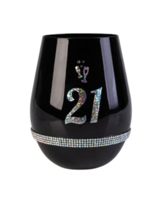 Happy 21st Birthday Black Luxe Stemless Wine Glass