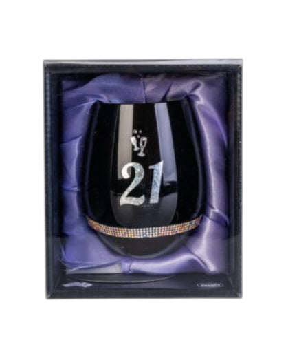 Happy 21st Birthday Black Luxe Stemless Wine Glass