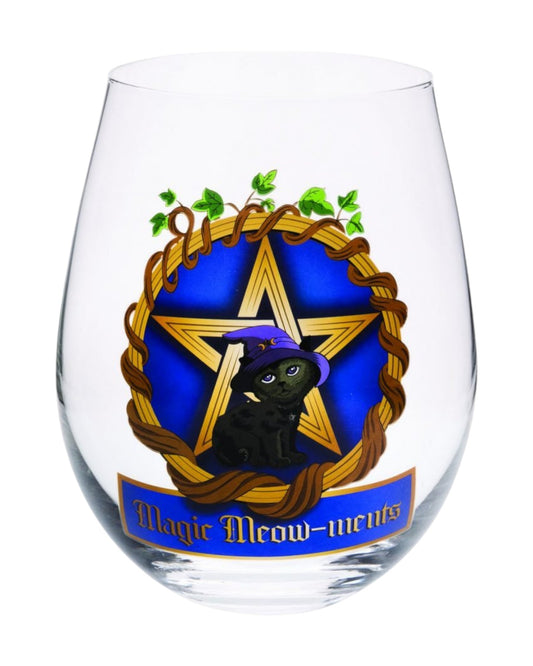 Black Cat Pentacle Stemless Wine Glass