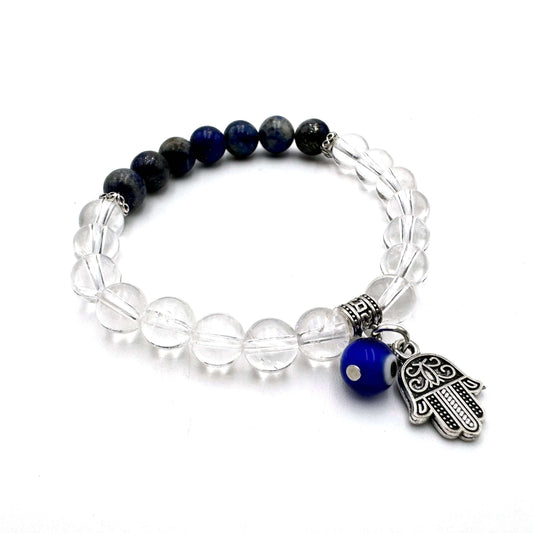 Hamsa Evil Eye Charm Bracelet- Clear Quartz