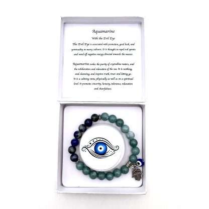 Hamsa Evil Eye Charm Bracelet- Aquamarine