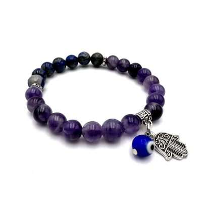 Hamsa Evil Eye Charm Bracelet- Amethyst