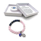 Hamsa Evil Eye Charm Bracelet- Rose Quartz