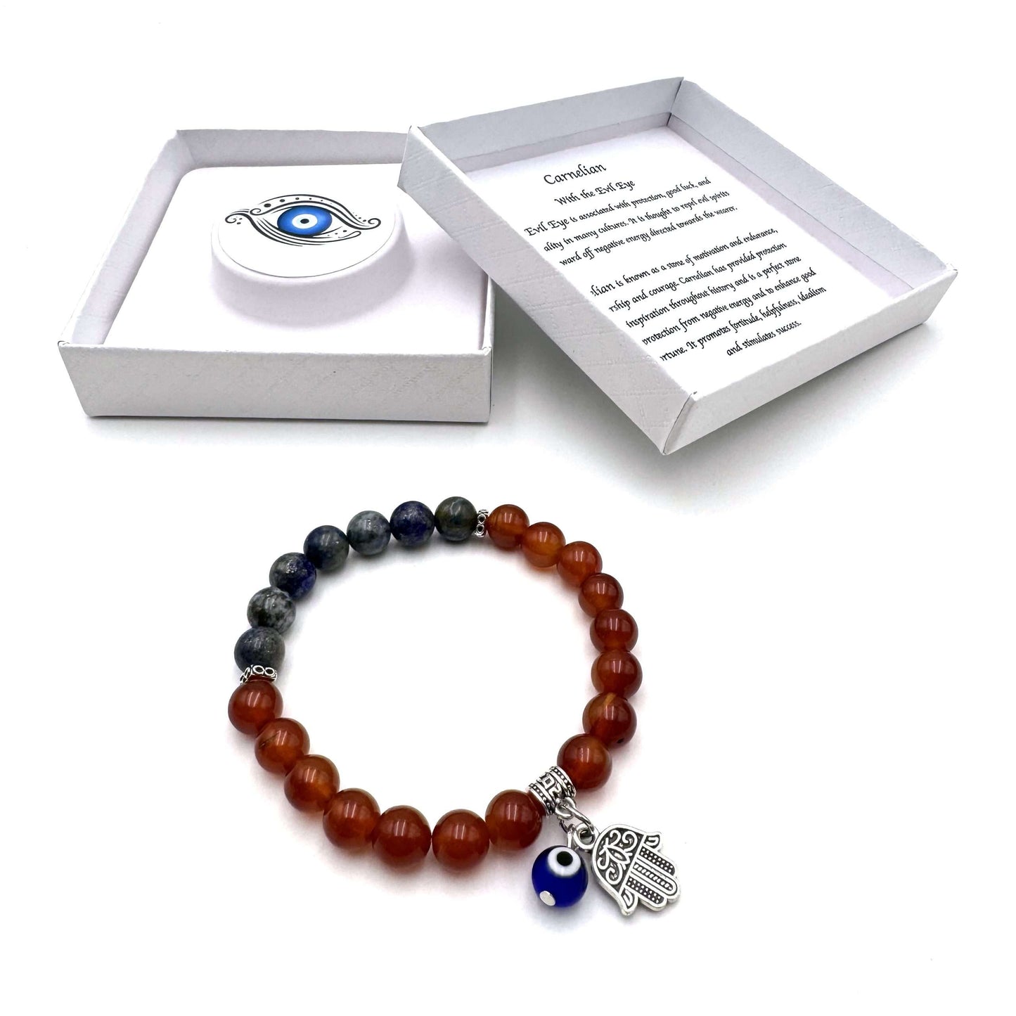 Hamsa Evil Eye Charm Bracelet- Red Agate