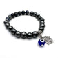 Hamsa Evil Eye Charm Bracelet- Hematite