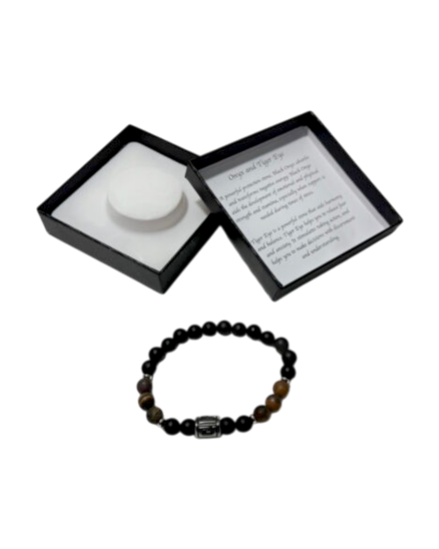 Men’s Bracelet Matte Onyx Matte Tiger Eye & Greek Letter Bead