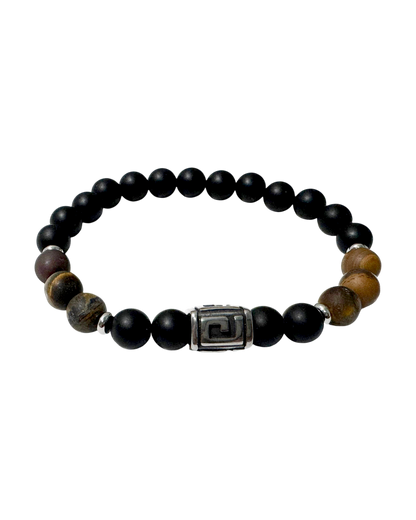 Men’s Bracelet Matte Onyx Matte Tiger Eye & Greek Letter Bead