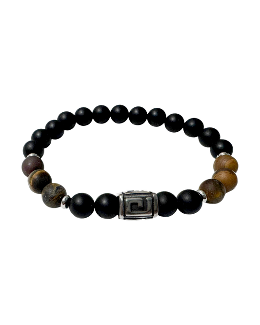 Men’s Bracelet Matte Onyx Matte Tiger Eye & Greek Letter Bead