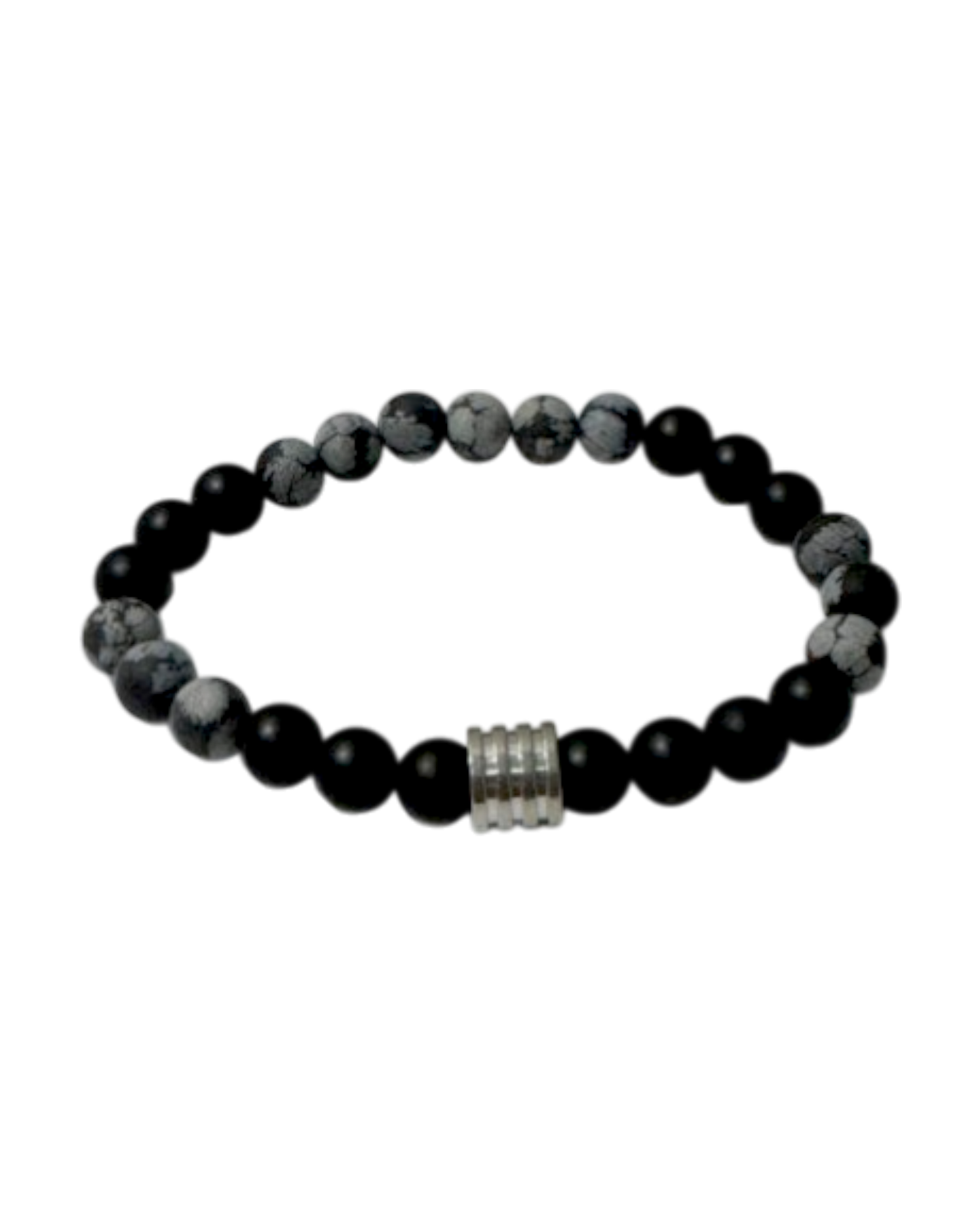 Men’s Bracelet Matte Onyx Matte Snowflake Obsidian & 4 Ring Bead