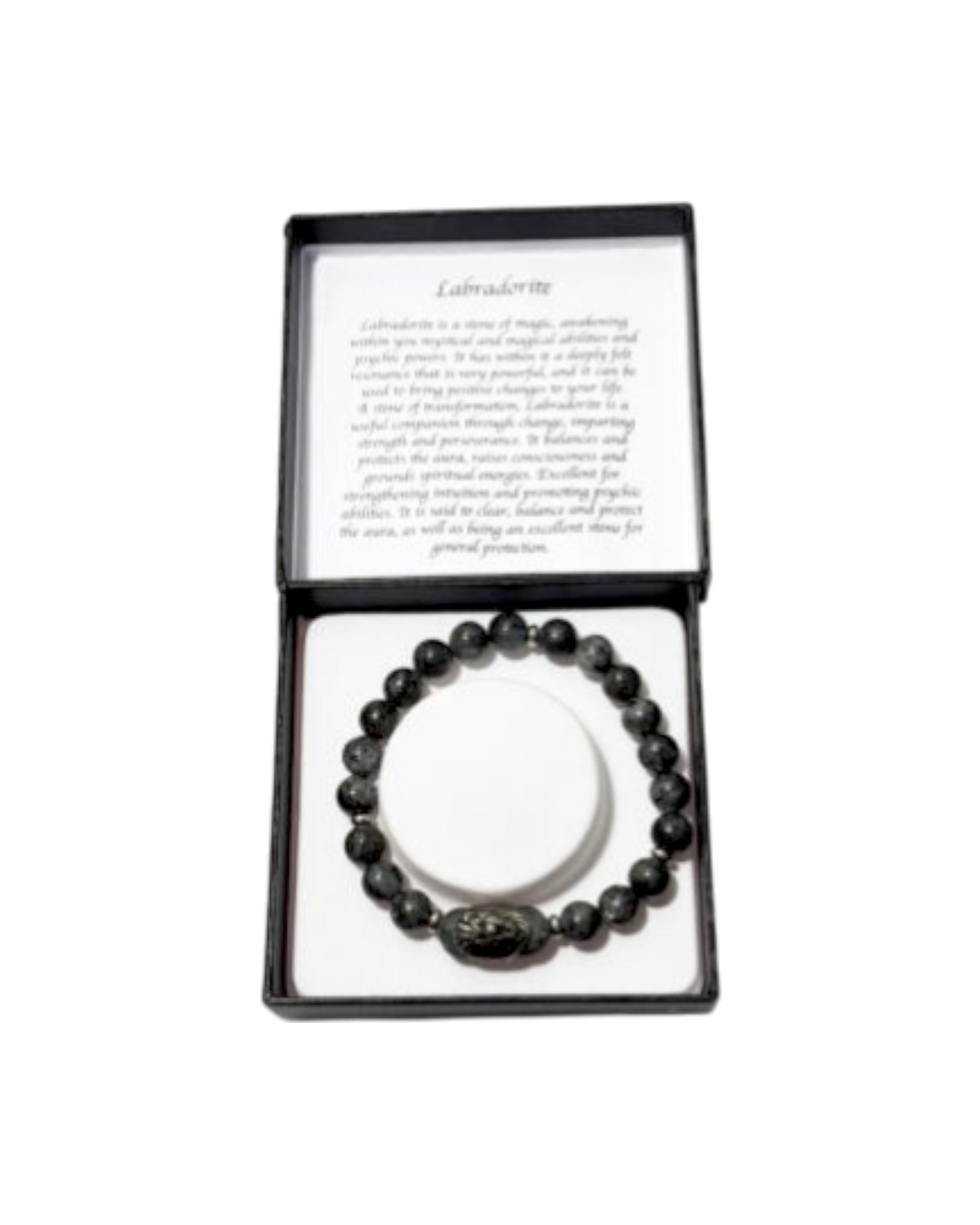 Men’s Bracelet Dark Labradorite & Lion Head Bead