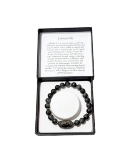 Men’s Bracelet Dark Labradorite & Lion Head Bead