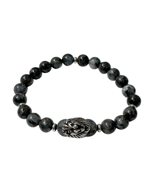 Men’s Bracelet Dark Labradorite & Lion Head Bead