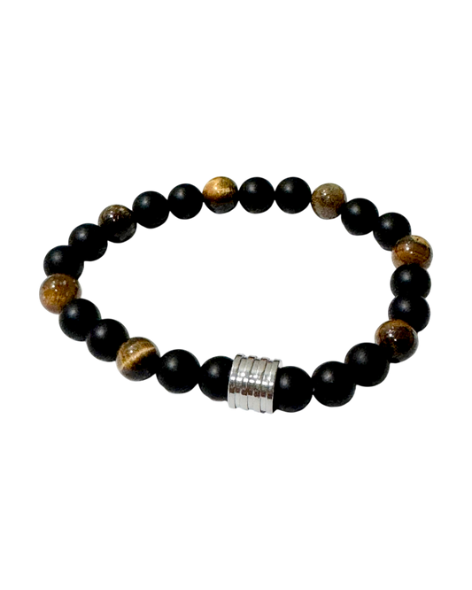 Men’s Bracelet Matte Onyx+Tiger Eye & 4 Ring Bead